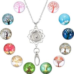 12Pcs Stainless Steel Badge Lanyard Necklace with Tree of Life Snap Butt…